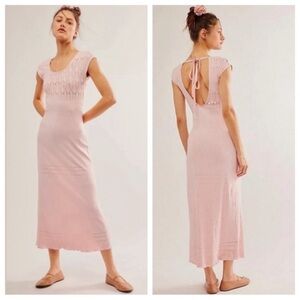 New! Free People Robin Seamless Midi Dress Pink pointelle nwot 33465